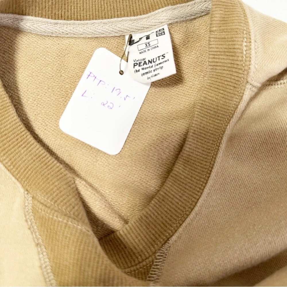 Uniqlo Peanuts Tan and Brown Crewneck with Snoopy Graphic Sweatshirt S - Picture 7 of 9